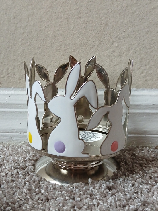 Bath & Body Works Other - Bath & Body Works Silver Bunny 3 Wick Candle Holder with Pastel Accents